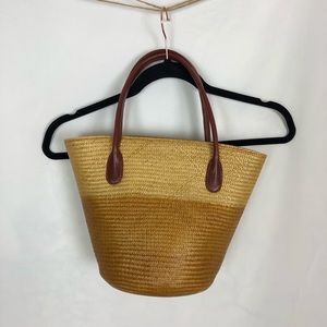 Vintage Le Sac Straw Bucket Tote